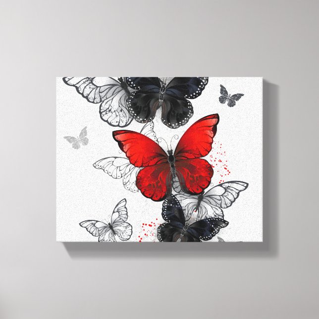Flying Black and Red Morpho Butterflies Canvas Print (Front)