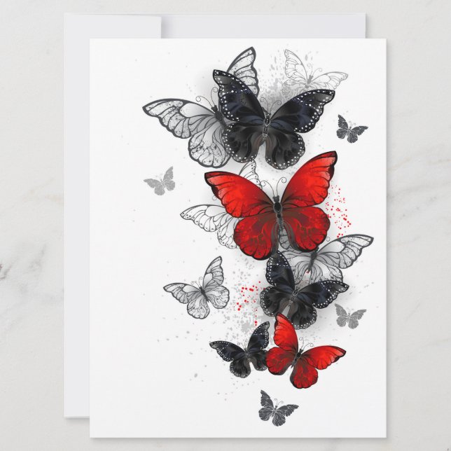 Flying Black and Red Morpho Butterflies Card (Front)