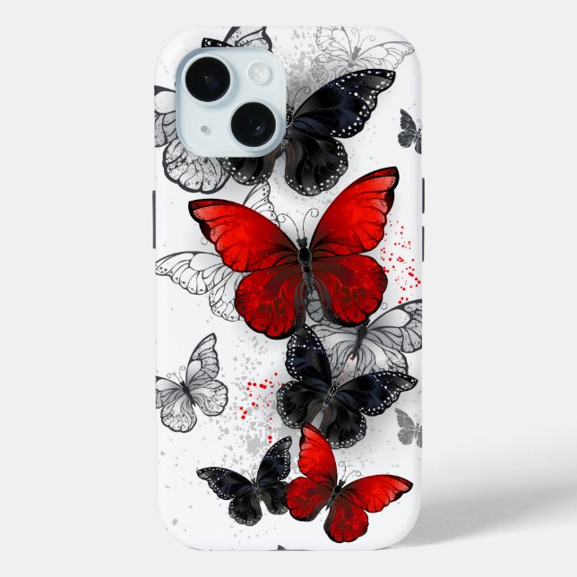 Flying Black and Red Morpho Butterflies Case-Mate iPhone Case (Back)