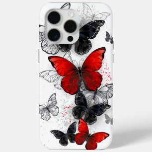 Flying Black and Red Morpho Butterflies iPhone 15 Pro Max Case