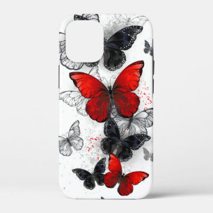 Flying Black and Red Morpho Butterflies iPhone 12 Mini Case