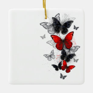 Flying Black and Red Morpho Butterflies Ceramic Ornament