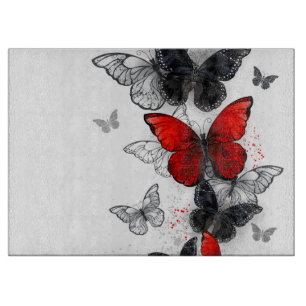 Flying Black and Red Morpho Butterflies Cutting Board