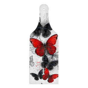 Flying Black and Red Morpho Butterflies Cutting Board