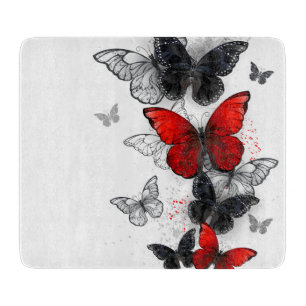 Flying Black and Red Morpho Butterflies Cutting Board
