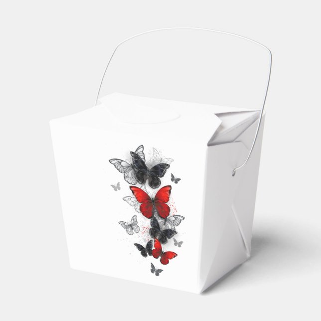Flying Black and Red Morpho Butterflies Favour Box (Front Side)