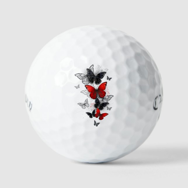 Flying Black and Red Morpho Butterflies Golf Balls (Front)