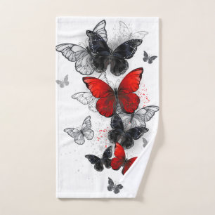 Flying Black and Red Morpho Butterflies Hand Towel
