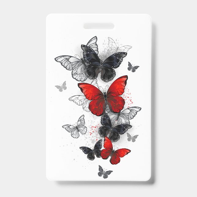 Flying Black and Red Morpho Butterflies ID Badge (Front)