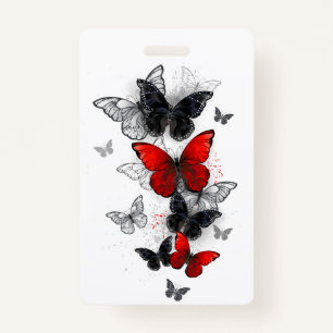 Flying Black and Red Morpho Butterflies ID Badge