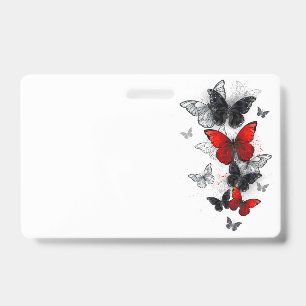 Flying Black and Red Morpho Butterflies ID Badge