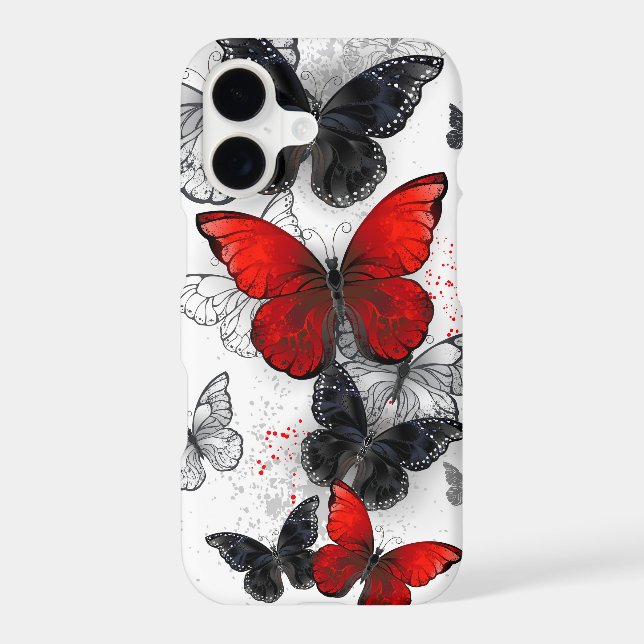 Flying Black and Red Morpho Butterflies iPhone Case (Back)