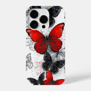 Flying Black and Red Morpho Butterflies iPhone 14 Pro Case