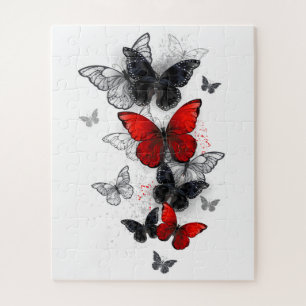 Flying Black and Red Morpho Butterflies Jigsaw Puzzle