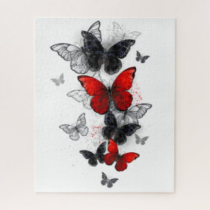 Flying Black and Red Morpho Butterflies Jigsaw Puzzle