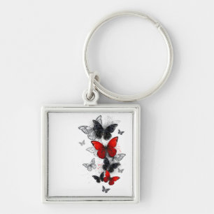 Flying Black and Red Morpho Butterflies Key Ring