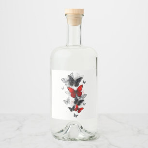 Flying Black and Red Morpho Butterflies Liquor Bottle Label