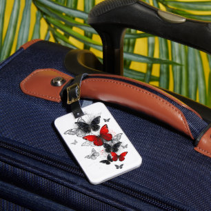 Flying Black and Red Morpho Butterflies Luggage Tag