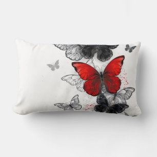 Flying Black and Red Morpho Butterflies Lumbar Cushion