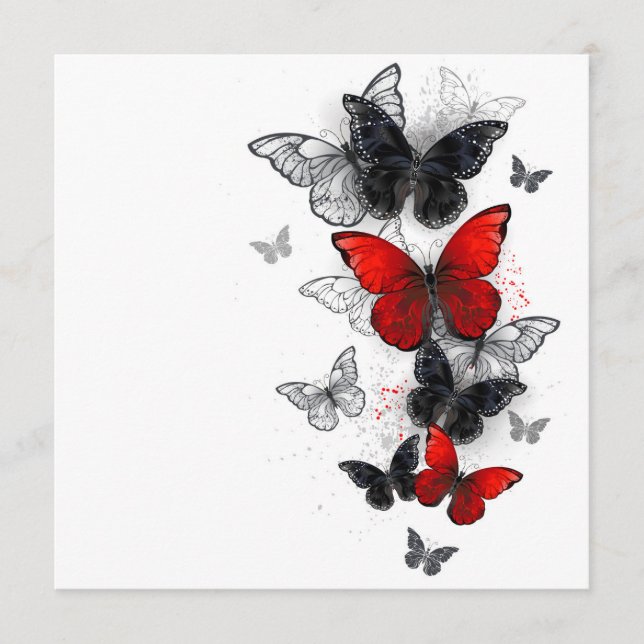 Flying Black and Red Morpho Butterflies Menu (Front)