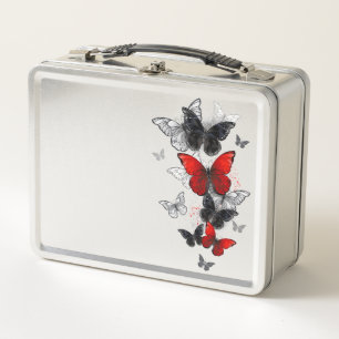 Flying Black and Red Morpho Butterflies Metal Lunch Box