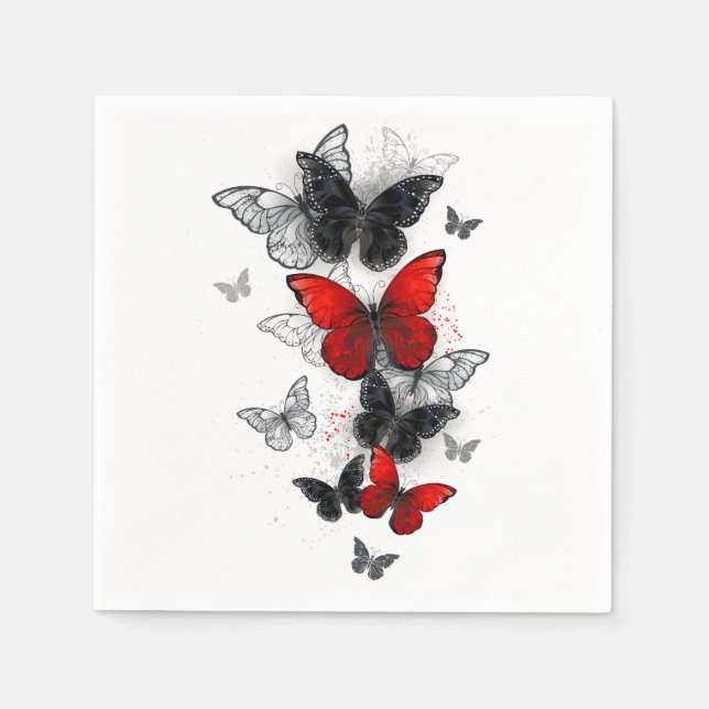 Flying Black and Red Morpho Butterflies Napkin (Front)