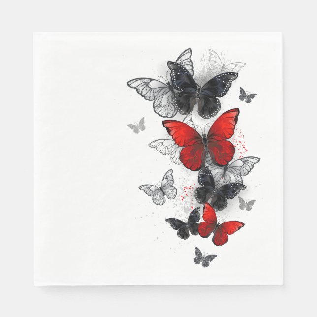 Flying Black and Red Morpho Butterflies Napkin (Front)