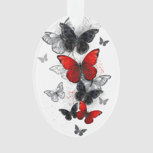 Flying Black and Red Morpho Butterflies Ornament