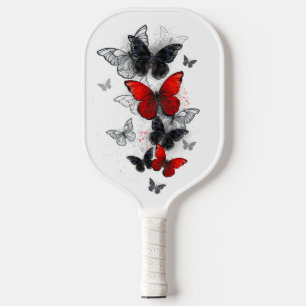 Flying Black and Red Morpho Butterflies Pickleball Paddle