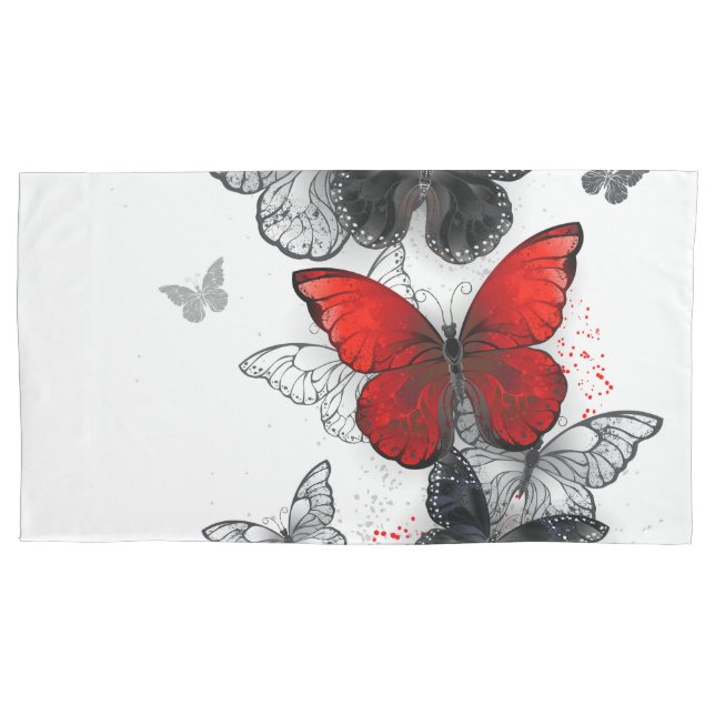 Flying Black and Red Morpho Butterflies Pillowcase (Front)