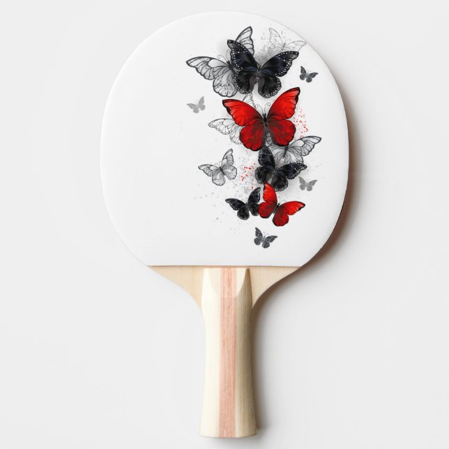 Flying Black and Red Morpho Butterflies Ping Pong Paddle (Front)