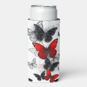 Flying Black and Red Morpho Butterflies Seltzer Can Cooler