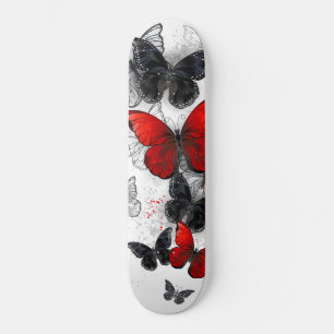 Flying Black and Red Morpho Butterflies Skateboard