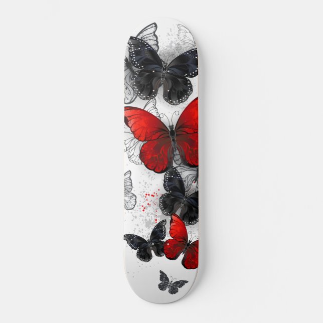Flying Black and Red Morpho Butterflies Skateboard (Front)