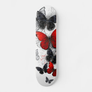 Flying Black and Red Morpho Butterflies Skateboard