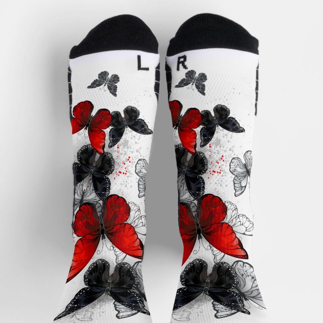 Flying Black and Red Morpho Butterflies Socks (Top)