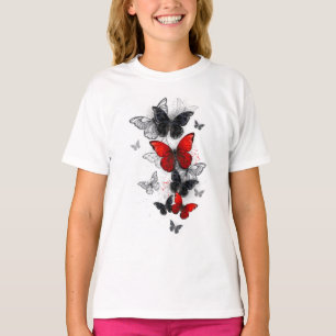 Flying Black and Red Morpho Butterflies T-Shirt