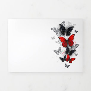 Flying Black and Red Morpho Butterflies Tri-Fold Holiday Card