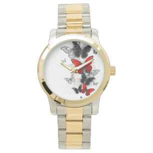 Flying Black and Red Morpho Butterflies Watch