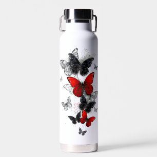 Flying Black and Red Morpho Butterflies Water Bottle