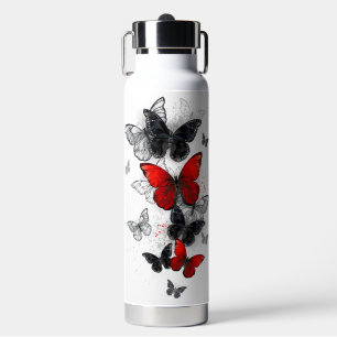 Flying Black and Red Morpho Butterflies Water Bottle