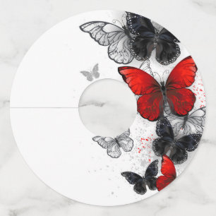 Flying Black and Red Morpho Butterflies Wine Glass Tag