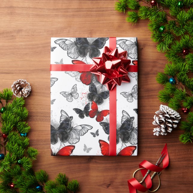 Flying Black and Red Morpho Butterflies Wrapping Paper (Holiday Gift)
