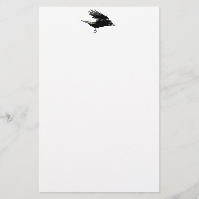 Flying Black Crow Art for Birdlovers Stationery (Front)