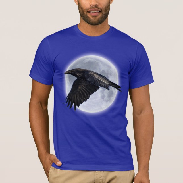 Flying Black Raven and Full Moon T-Shirt (Front)