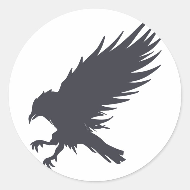 Flying black raven - Choose background colour Classic Round Sticker (Front)