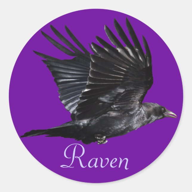 Flying Black Raven Corvid Crow-lover Photo Design Classic Round Sticker (Front)