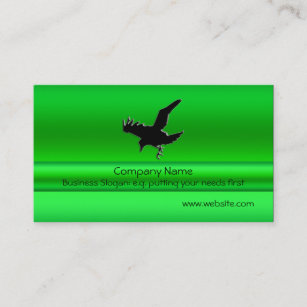 Flying Black Raven on green metallic-look effect Business Card