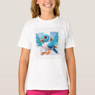 Flying Blue Bird Cartoon T-Shirt – Whimsical