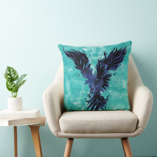Flying Blue Phoenix Bird Graphic Cushion